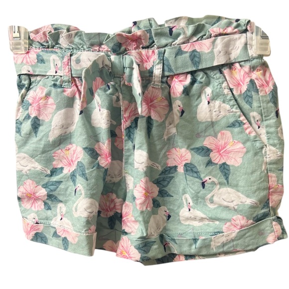 Janie & Jack Girls pistachio green Pink Swan Tied Waist Shorts Size 5 - Picture 1 of 8
